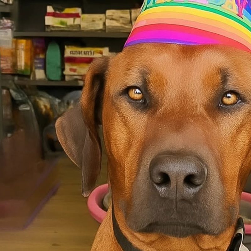 Ο Ruger, ο Ridgeback του AniMall, με καπελάκι γενεθλίων